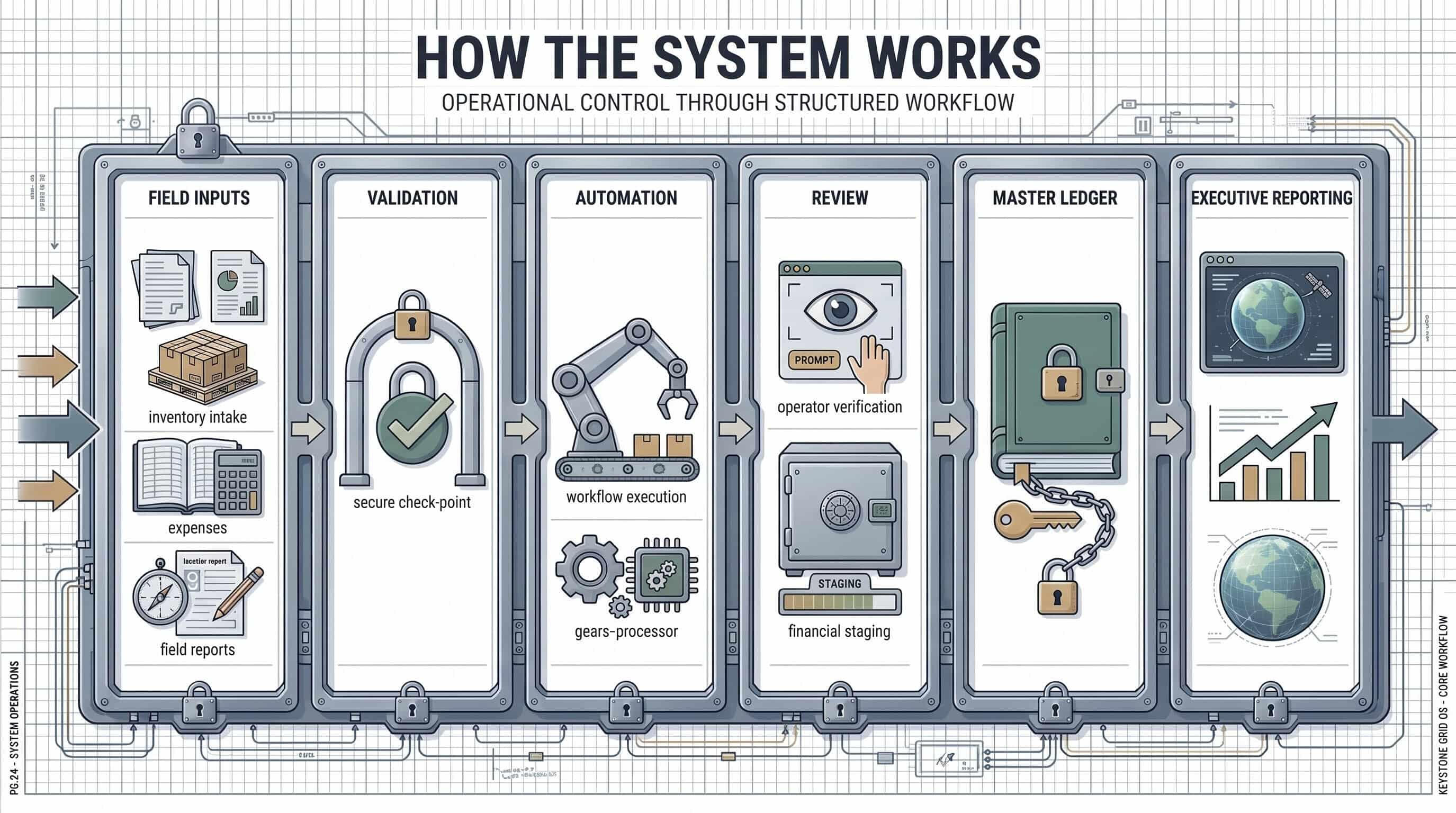 Workflow Design **Operations** ↓ **Reporting** ↓ **Insights** ↓ **Decisions**